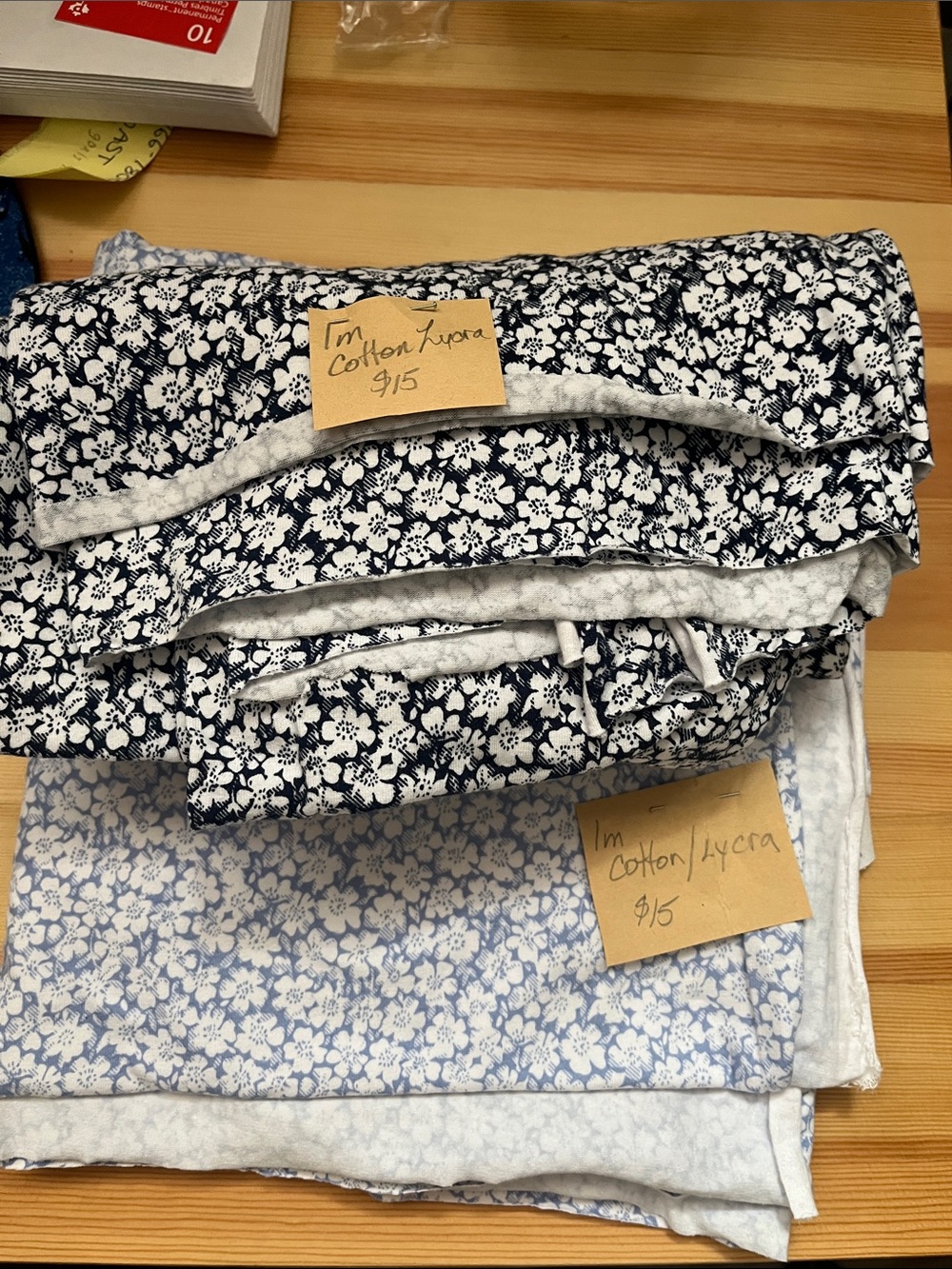 Cotton/Lycra Floral fabric pieces 1metre each Set - Navy and Light Blue